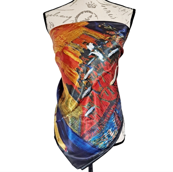 💖 2/$30 Square Satin abstract art oil painting Hair neck or purse Scarf New - Picture 9 of 16